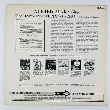 Alfred Apaka – The Hawaiian Wedding Song Vinyl LP Record Album DL-4571