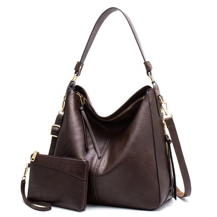 Women Fashion Shoulder Designer Purses and Handbags Two Piece Brown