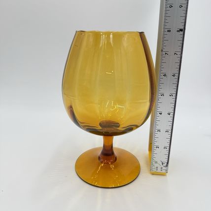 Vintage MCM Empoli Amber Art Glass Ribbed Footed Compote Italy 8”