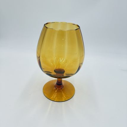 Vintage MCM Empoli Amber Art Glass Ribbed Footed Compote Italy 8”