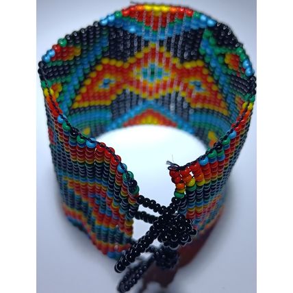 Traditional Huichol Art. Mexico Glass Seed Beads Bracelet. Tribal Diamonds 2