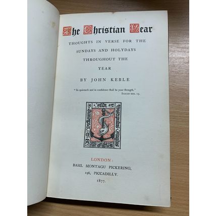 1877 "THE CHRISTIAN YEAR" THOUGHTS IN VERSE JOHN KEBLE LEATHER ANTIQUE BOOK (P5)