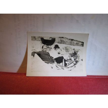 WITH BABY ON THE BEACH, PRAM, PARASOL small vintage photograph =