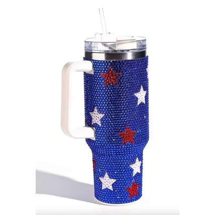 Dark Blue Star Shape Rhinestone Handle Large Vacuum Cup 40oz