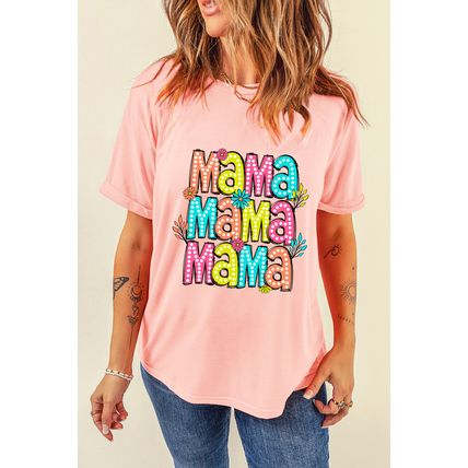 Pink Colorful MaMa Letter Graphic T Shirt
