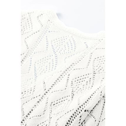 White Hollow-out Openwork Knit Cardigan