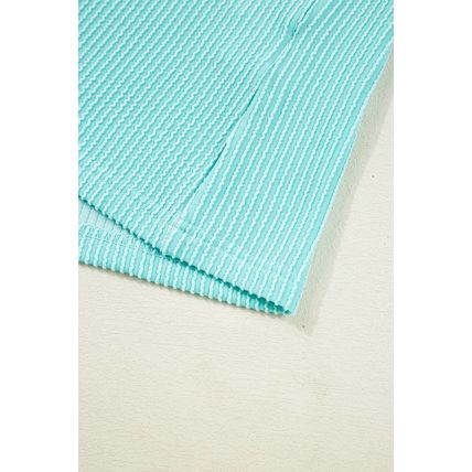 Iceland Blue 3D Ribbed Texture Contrast Patched Pocket Long Sleeve Top