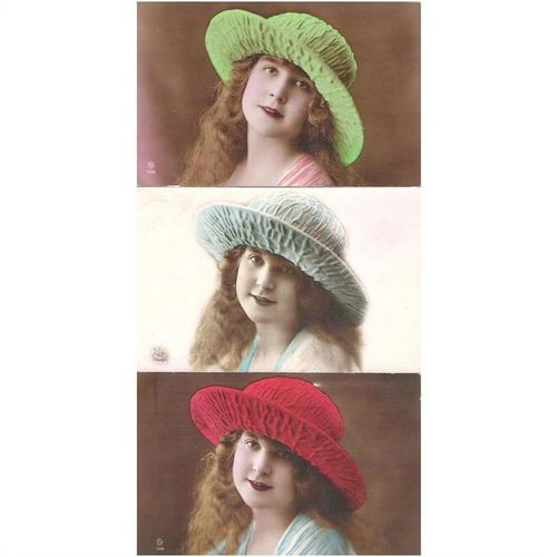 3 CARTES POSTALES - MODE - FEMME A CHAPEAU - REF 52