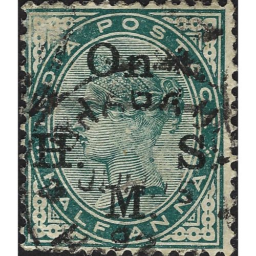 INDIA, Queen Victoria, service, pale blue-green 1883, ½Anna, #4