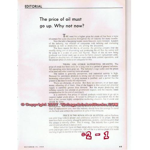 PRICE OF OIL MUST GO UP 1955 oil gas petroleum vintage article
