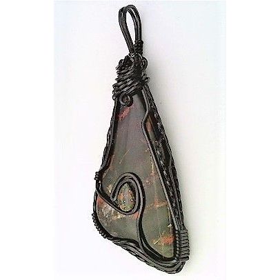 Pilbara Jasper Opal Black Copper Wire Wrap Gemstone Pendant 7