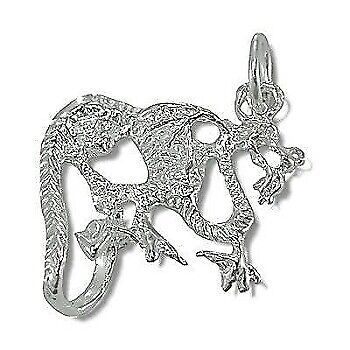 Sterling Silver Diamond Cut Serpent Dragon Pendant