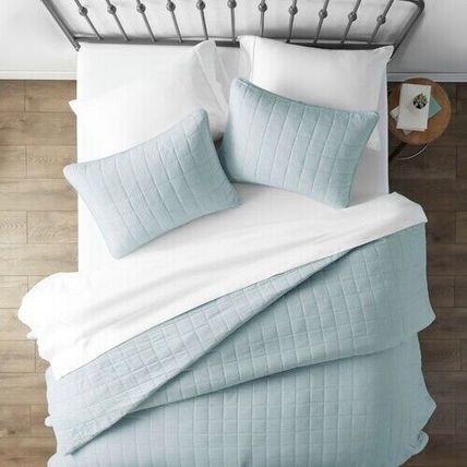 3 Piece Microfiber Farmhouse Coverlet Bedspread Set Light Blue, King/Californ...