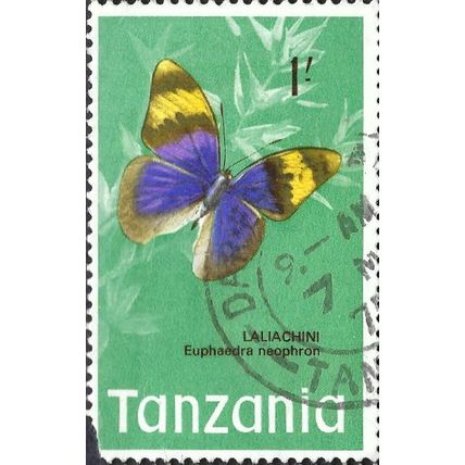 TANZANIA, BUTTERFLY, Gold Banded Forester, green 1973, 1/-, #2