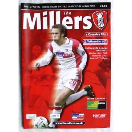 2001 programme Rotherham United v. Coventry City, centrefold Nick Daws