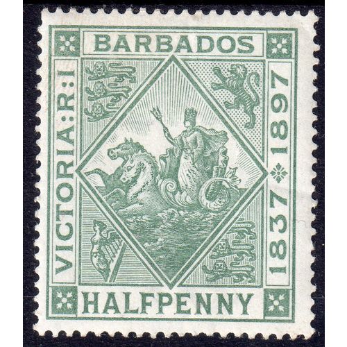 1897 BARBADOS Sg117 1/2d DULL GREEN WMK CROWN CC M/MINT (G19)