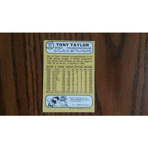 1968 Topps Card # 327 Tony Taylor Good (2) Philadelphia Phillies
