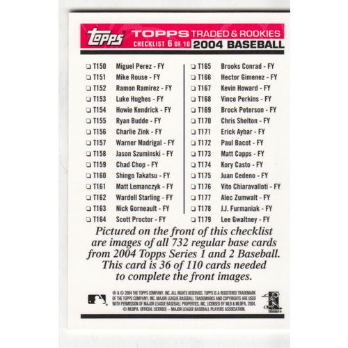 2004 Topps Traded & Rookies Checklist 6 (Red Back) Puzzle Piece #36