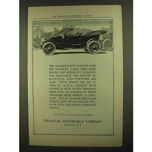 1911 Franklin Cars Ad - Tire Trouble is Not a Factor