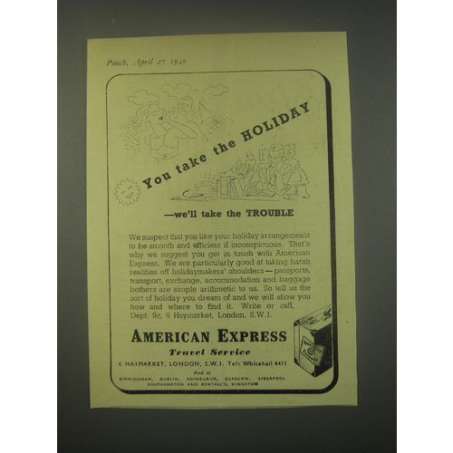 1949 American Express Travel Service Ad - You take the holiday