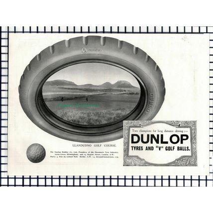 (6958) Llandudno Golf Course Dunlop Advert - 1914 Cutting