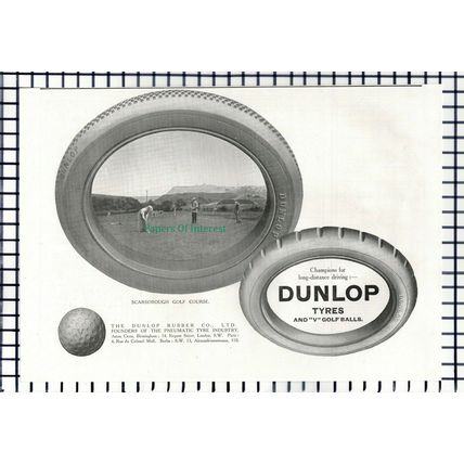 (6960) Scarborough Golf Course Dunlop Tyre Advert - 1914 Cutting