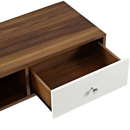 55" Mid Century Modern LED LCD DLP HD Walnut & White Low Profile TV Stand Media