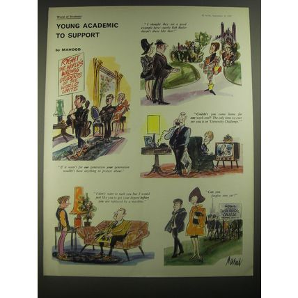 1967 Cartoon by Ken Mahood - Young Academic support by Mahood