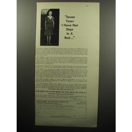1951 Foster Parents' Plan for War Children Ad - Seven years I have not slept