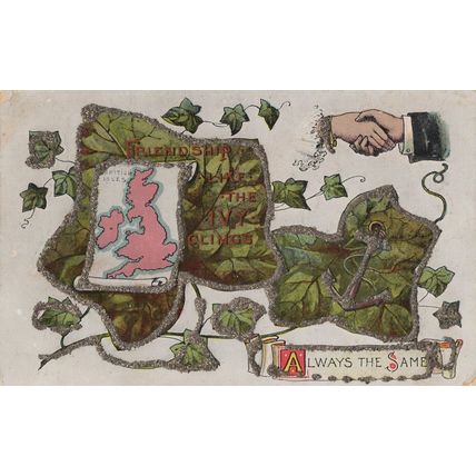 New Zealand United Kingdom Friendship Map Glitter Old Postcard