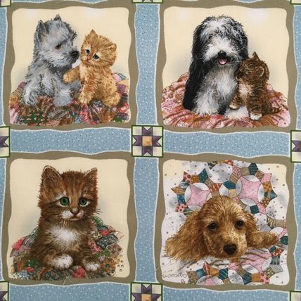 Fabric Kitten Puppy Pictures Cotton 1 Yard #37