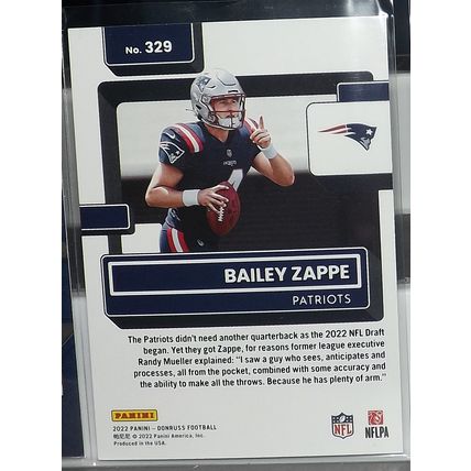 2022 Donruss BAILEY ZAPPE (Patriots) Rated Rookie #329