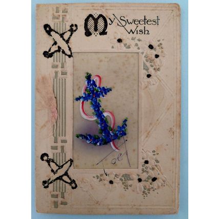 Home made card circa 1880 My Sweetest Wish with anchor