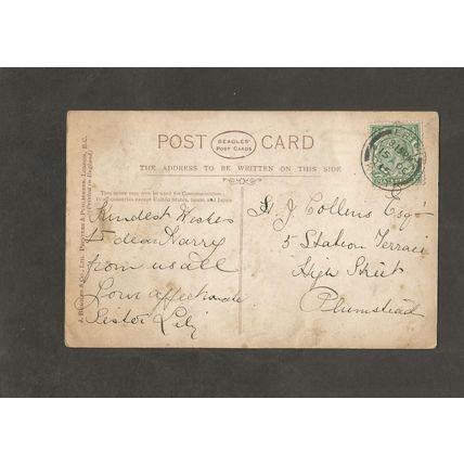 Genealogy Postcard Harry Collins 5 Station Terrace High Street Plumstead 1915