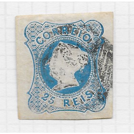 PORTUGAL EARLY CLASSIC 1853 QUEEN MARIA 25R LIGHT BLUE USED LARGE MARGINS