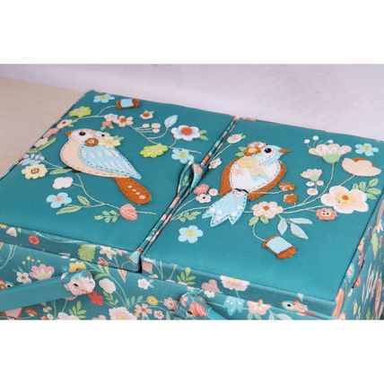 HobbyGift Sewing Box (L) Twin Lid Appliqué Bird Aviary Storage HGTLRA664