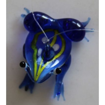 Vintage, ( 1970's) Hand Made, Art Glass Floating Blue & Yellow Frog