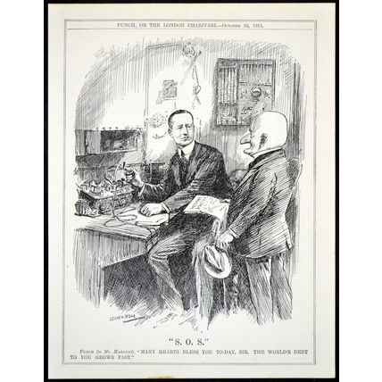 S.O.S. 1913 Leonard Raven-Hill - Guglielmo Giovanni Maria Marconi PUNCH CARTOON