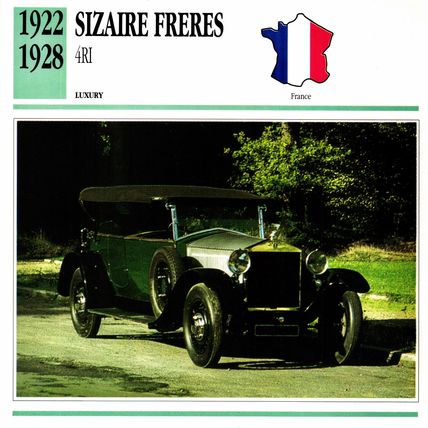 Collectors Club card. Classic Cars. Sizaire Freres 4RI