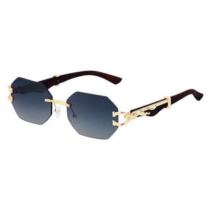 Small Octagon Rimless Sunglasses Woman Men Leopard