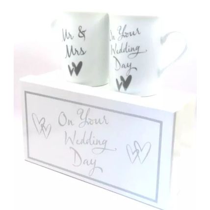 On Your Wedding Day Mugs Fine China Ceramic Boxed Set of Two Gift Tableware