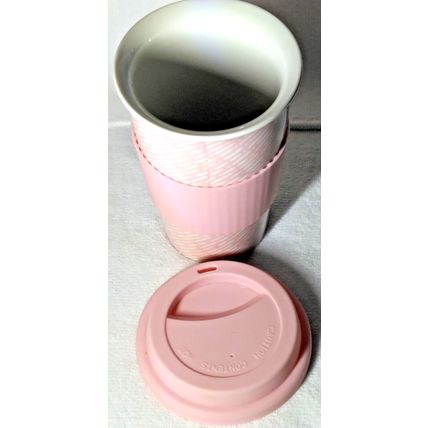 IQ Accessories Travel Tumbler Ceramic Silicone Lid & Sleeve Pink Strong Like Mom