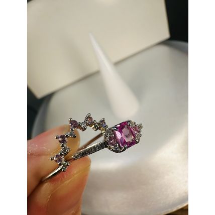 Ring Bomb Party Sz9 RBP Brilliant Pink Gem & Pink Crown Accents Rhodium Pl