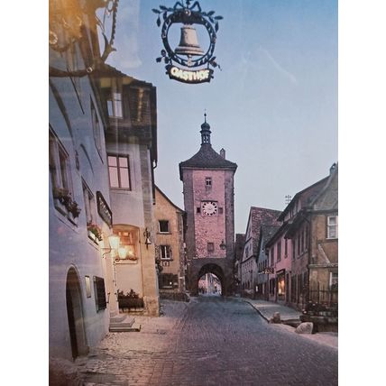 Vintage Germany Gasthof Village Scene - 1980- Framed Print - 27" x 21"