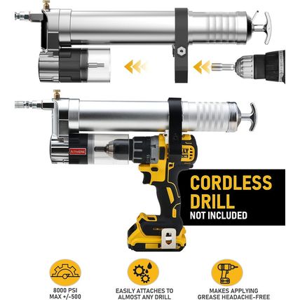 Electric Grease Gun Drill Adapter with 14 OZ Load, Locking Grease Gun Coupler, 1