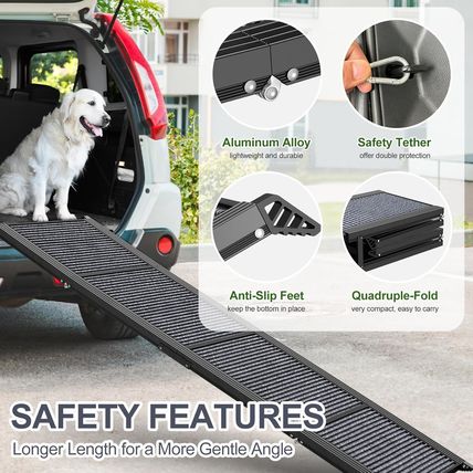 Dog Ramp for Car, 63" Long & 17" Wide Folding Portable Pet Stair Ramp with Non-S
