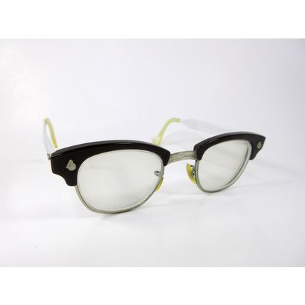 True Vintage American Optical 4 3/4 Eyeglass Frames Cateye Metal Brown Bakelite