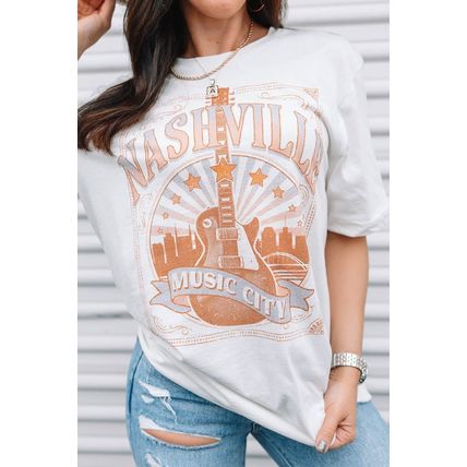 White NASHVILLE Graphic Printed Short Sleeve T Shirt