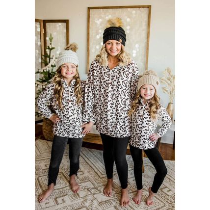 White Family Matching Mom's Leopard Quarter Zip Fleece Sweatshirt