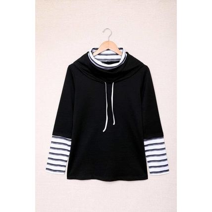 Striped Splicing High Neck Sweatshirt